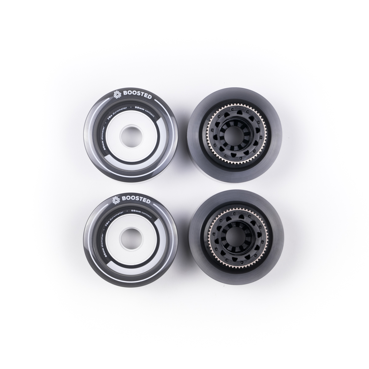 Set of grey Boosted 85mm/78a Stratus wheels